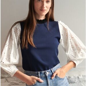 VERONICA BEARD Roy Mix Media Sweater Navy Blue size xl Women’s designer